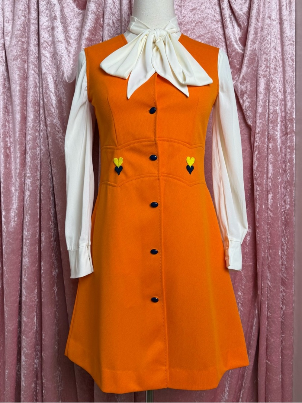 True Vintage Jumper Orange Heart Patch Sleeveless Mod Mini Dress